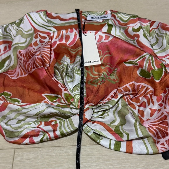 Andrea Iyamah Long Sleeve Coral and Olive Patterned Blouse NEW - Picture 7 of 9